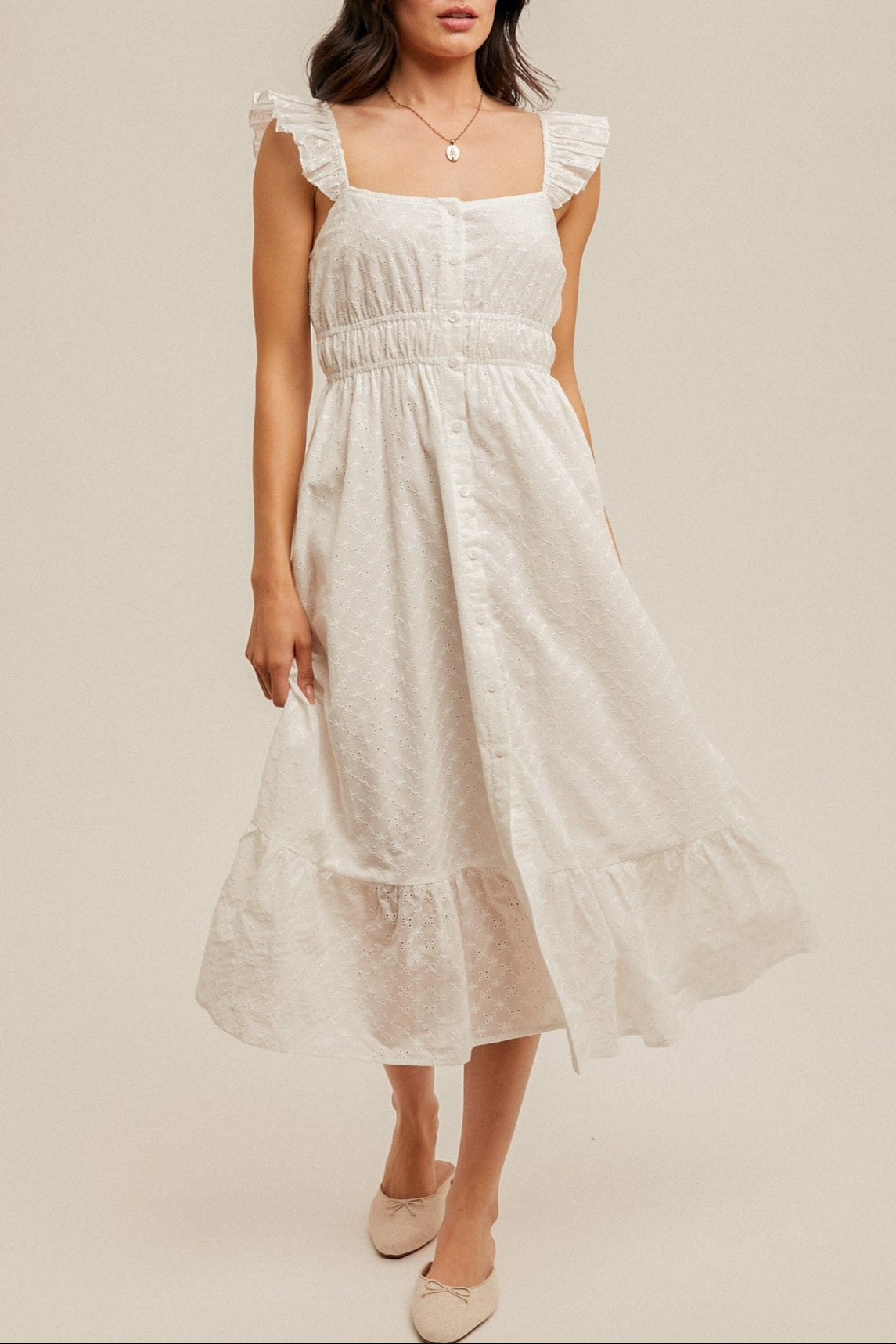Eilyn Eyelet Ruffle Sleeve Midi Dress order at boltranchstore.com