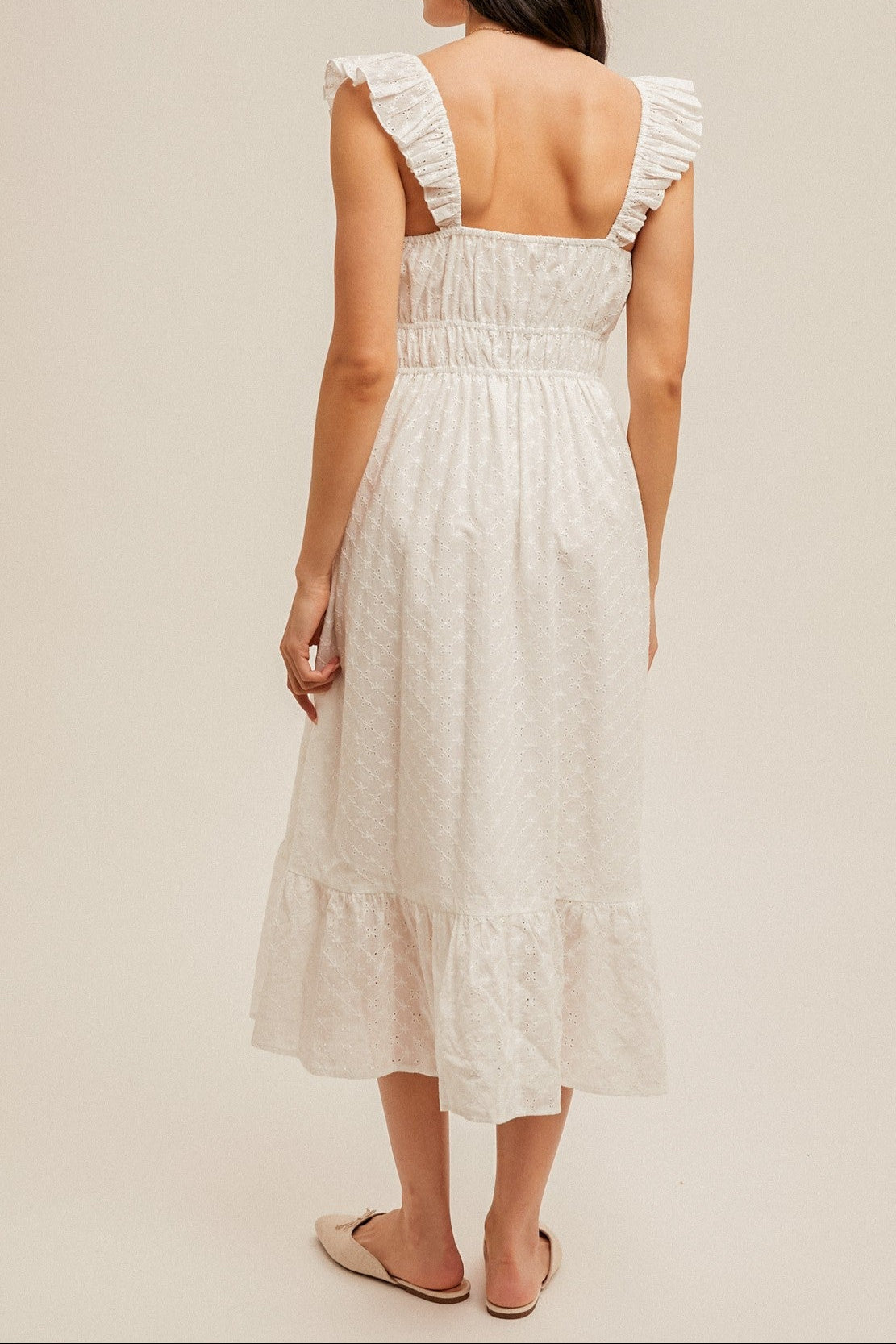Eilyn Eyelet Ruffle Sleeve Midi Dress