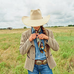Fringe El Azteca Silk Scarf Chambray made for the barn and a night out ranch wear Kamas