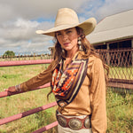 Fringe El Azteca Silk Scarf Orange made to tie as a classic wild rag at the neck western fashion