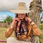 Fringe El Azteca Silk Scarf Orange long enough to tuck the tails into a vest western clothing Utah