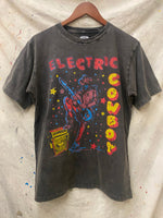 Electric Cowboy Relax Tee in black features a vintage guitar cowboy an unisex t shirt at boltranchstore.com