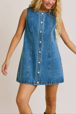 Le Lis Elise Sleeveless Denim Mini Dress button down short blue casual womens dress at Boltranchstore.com