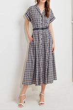 Eliza woven plaid dress womens new arrival plaiid dress A line short sleeve summer at Boltranchstore.com