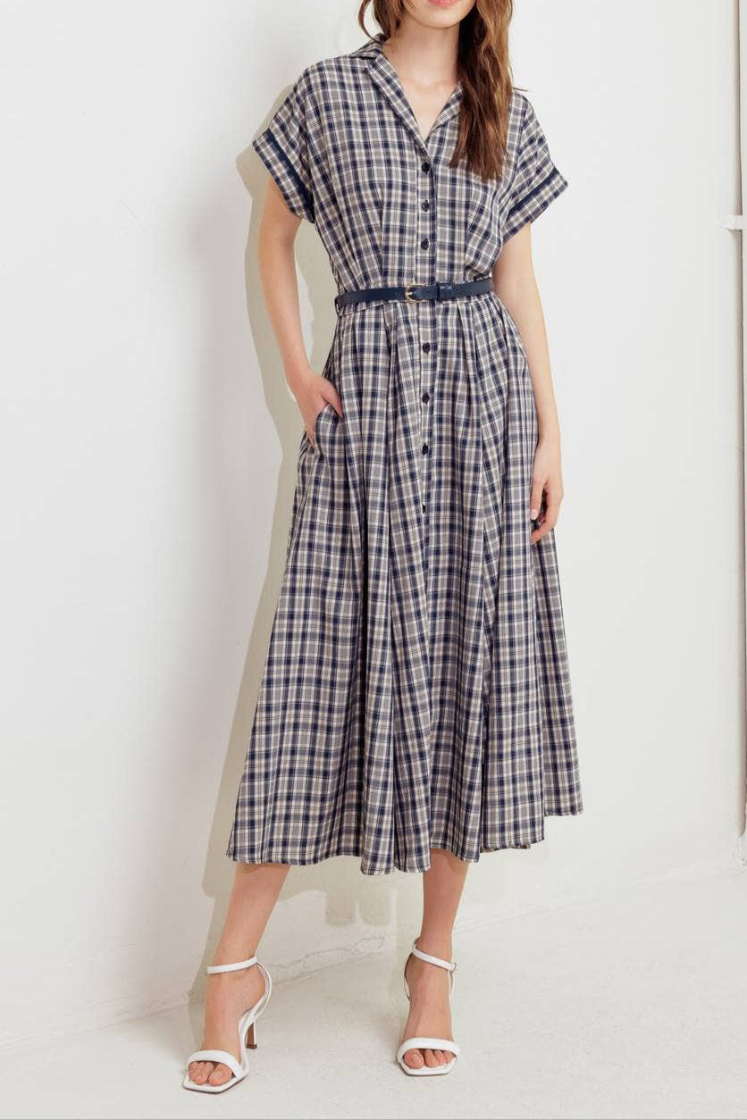 Eliza woven plaid dress womens new arrival plaiid dress A line short sleeve summer at Boltranchstore.com