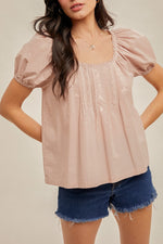 Eloise Lace Detailed Embroidery Top rosewood pink womens teen casual summer top at Boltranchstore.com