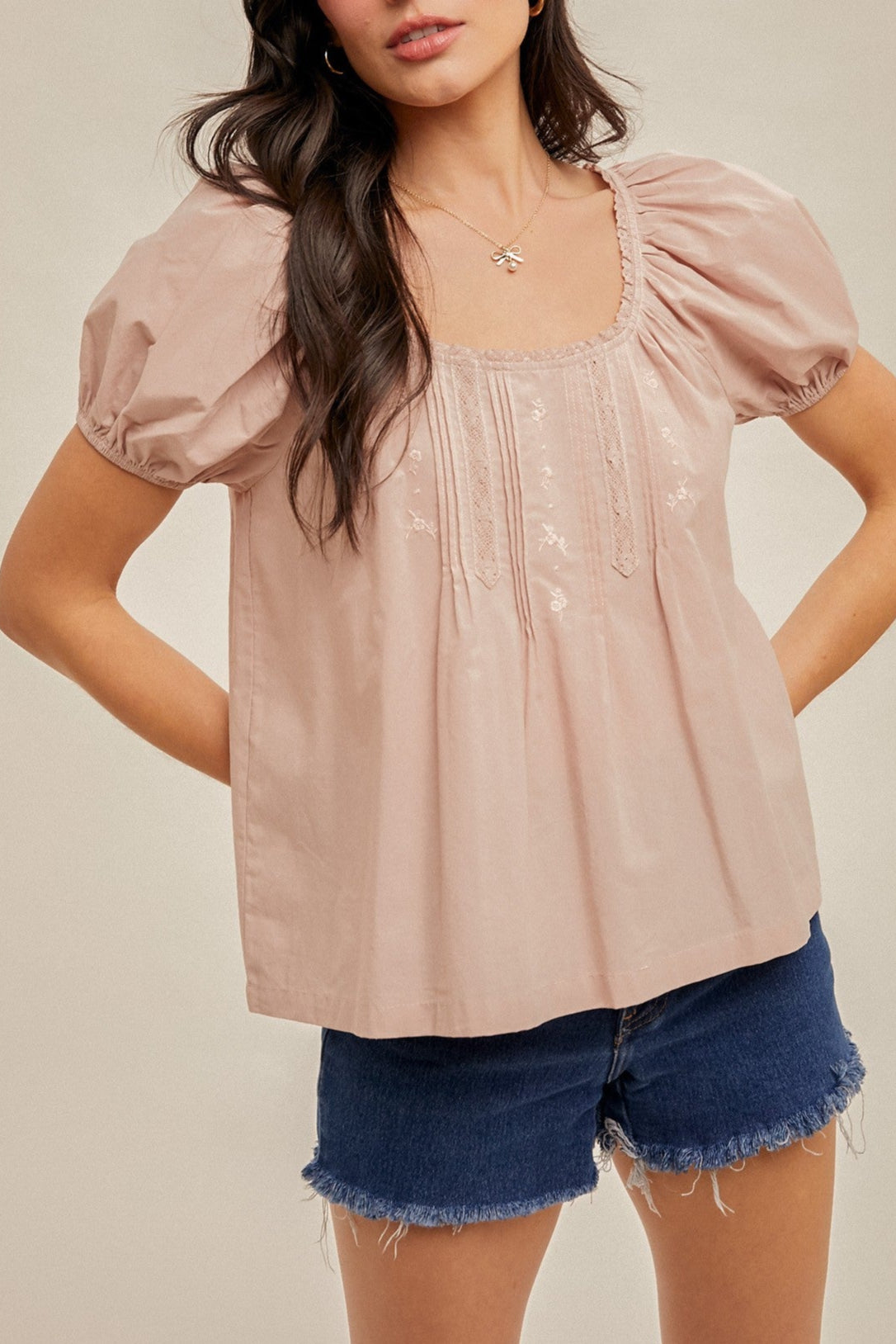 Eloise Lace Detailed Embroidery Top rosewood pink womens teen casual summer top at Boltranchstore.com