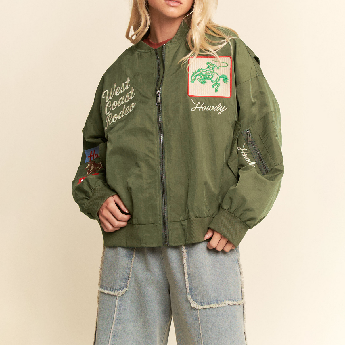 Embroidered Western Bomber Jacket in stock at bolt ranch store in Kamas Utah bomber jacket with embroidered patches 