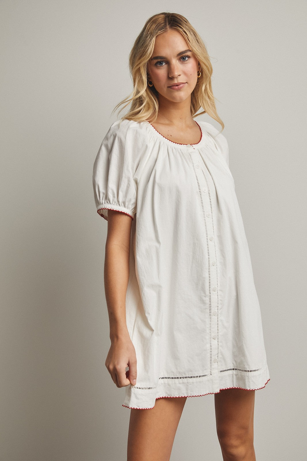 Emma Puff Sleeve Button up Mini Dress find at boltranchstore.com western boutique