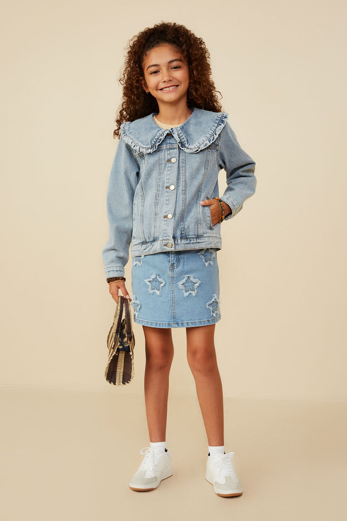 Evie Girls Ruffle Collar Denim Jacket