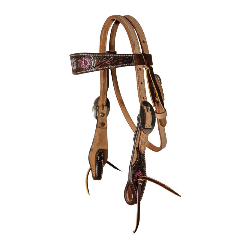 Pink Flower Pony Browband Headstall