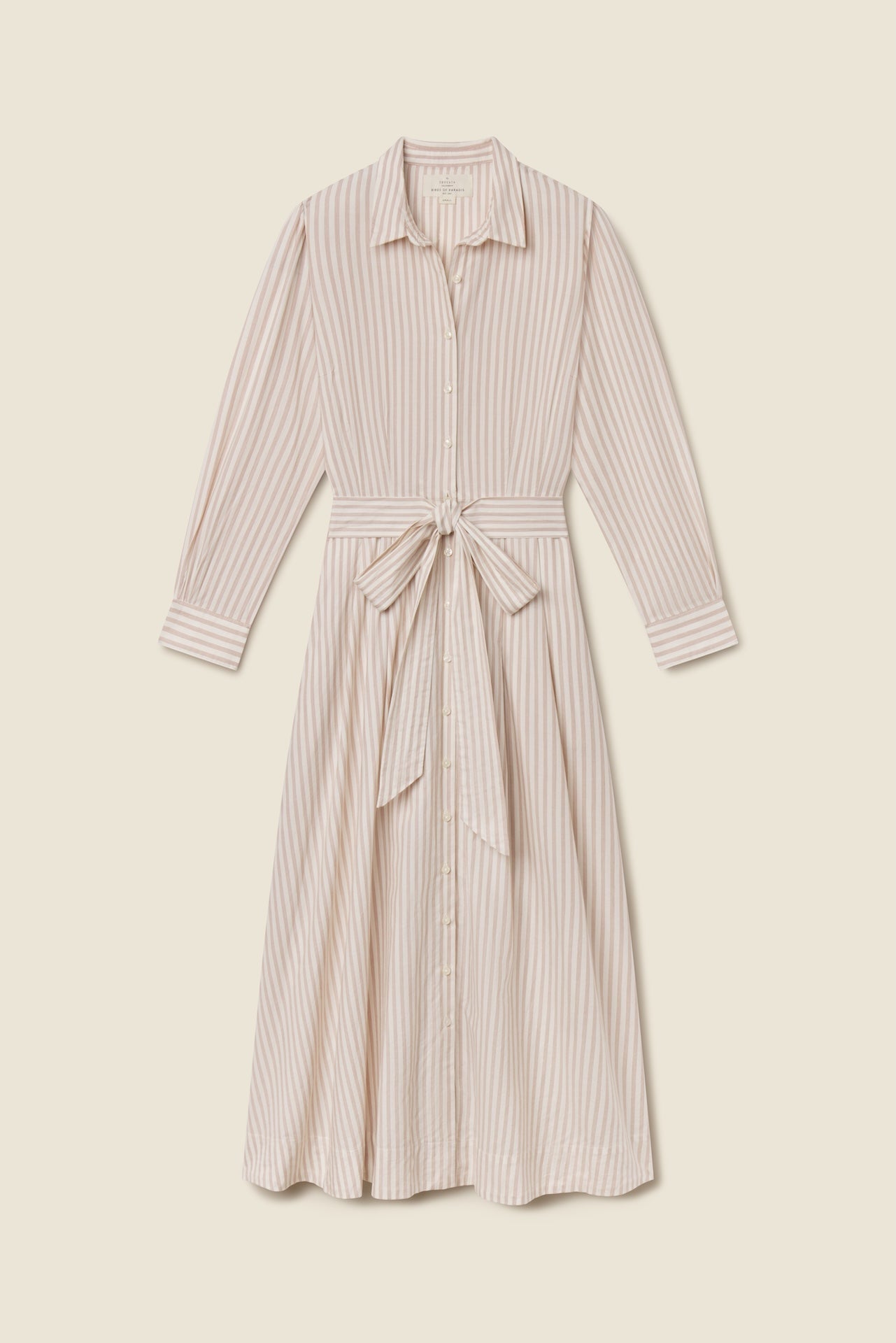 Trovata Emmelie Dress Carmel Stripe neutral striped cotton shirt dress womens western boutique Utah FA26W147517