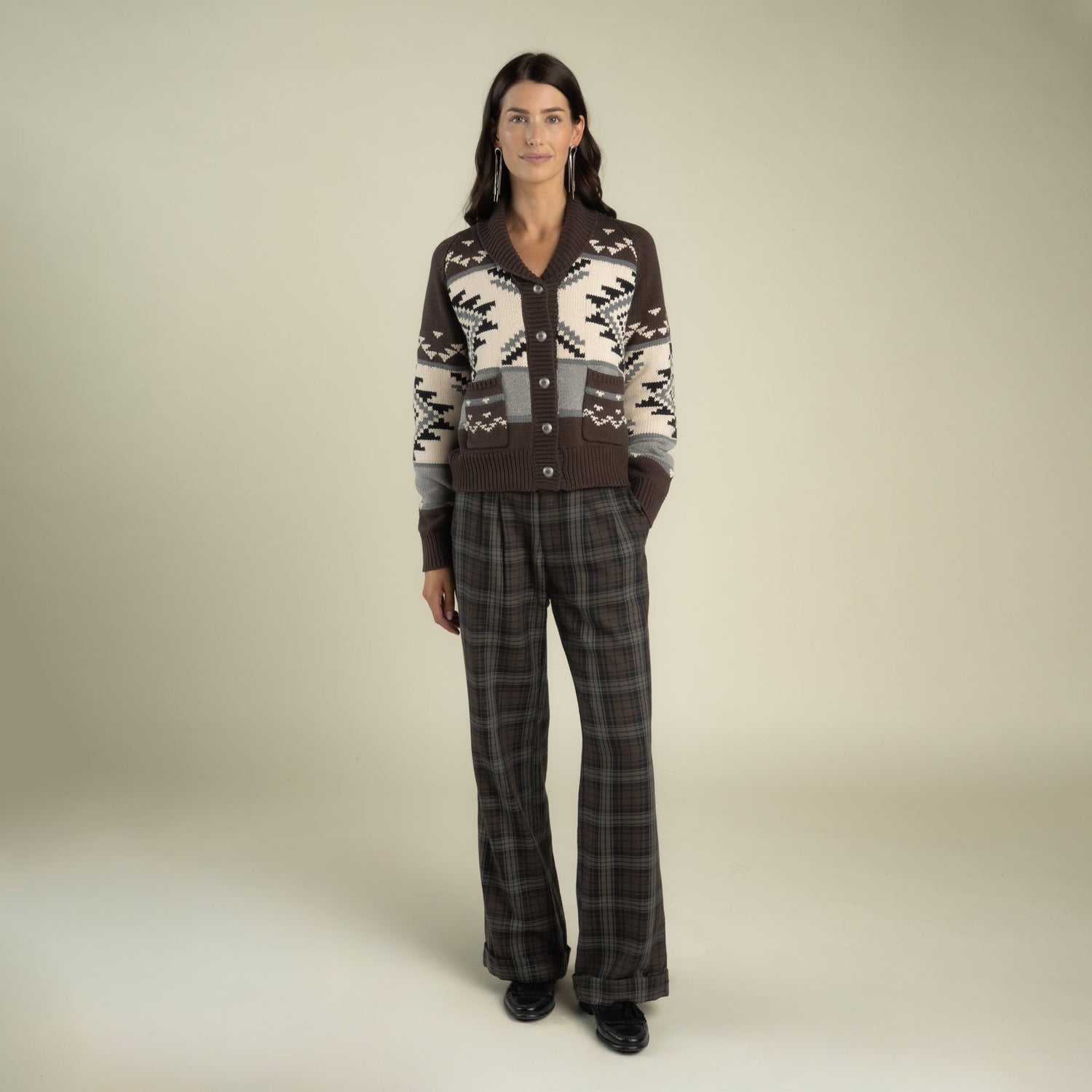 Sendero Womens Cimarron Cardigan Brown Blue