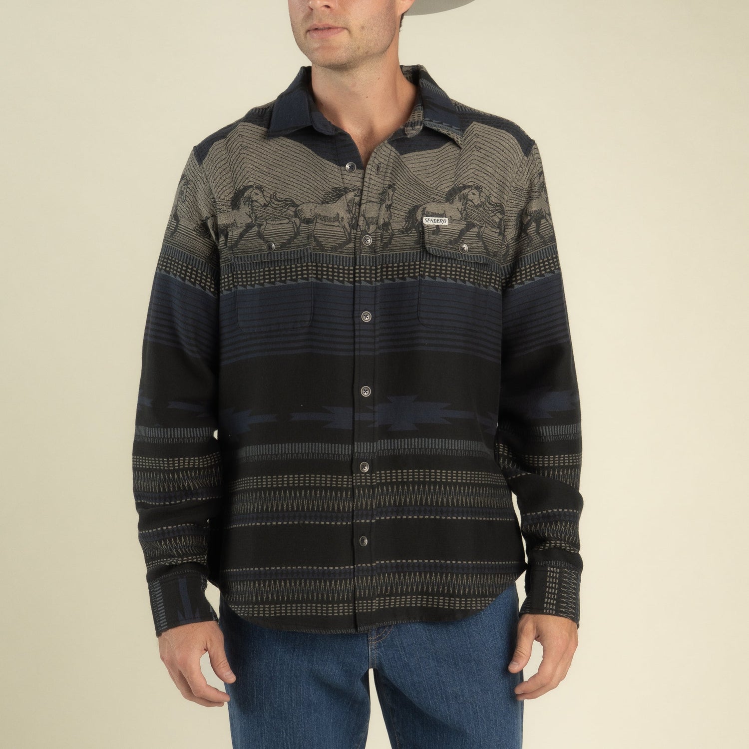 Sendero Mens Boquillas Teton Shirt in Stripe Charcoal