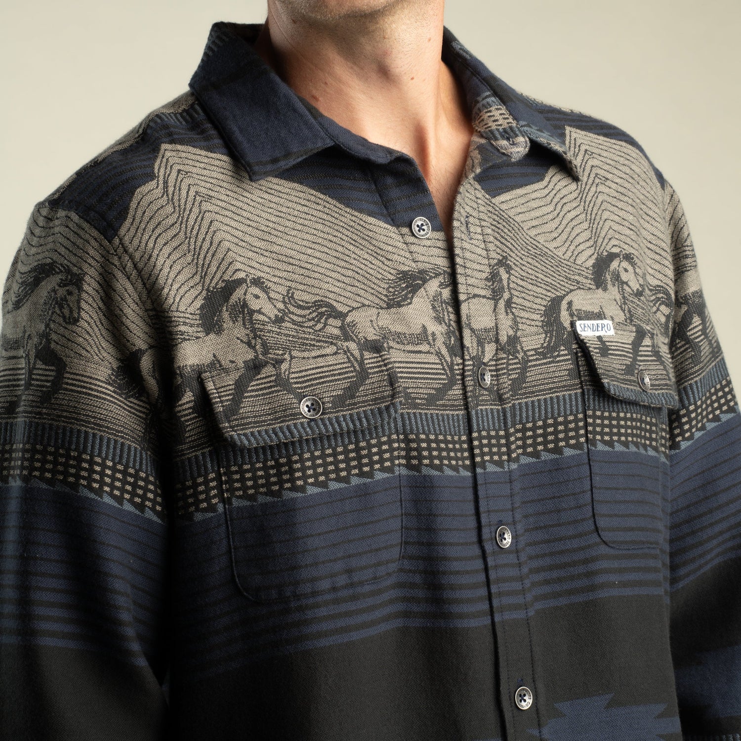 Sendero Mens Boquillas Teton Shirt in Stripe Charcoal