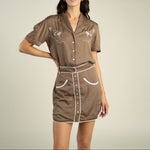 Sendero Prairie Rose Lace Blouse Light Brown light brown lace blouse with floral embroidery womens western boutique Utah SKU SPCW225S14B
