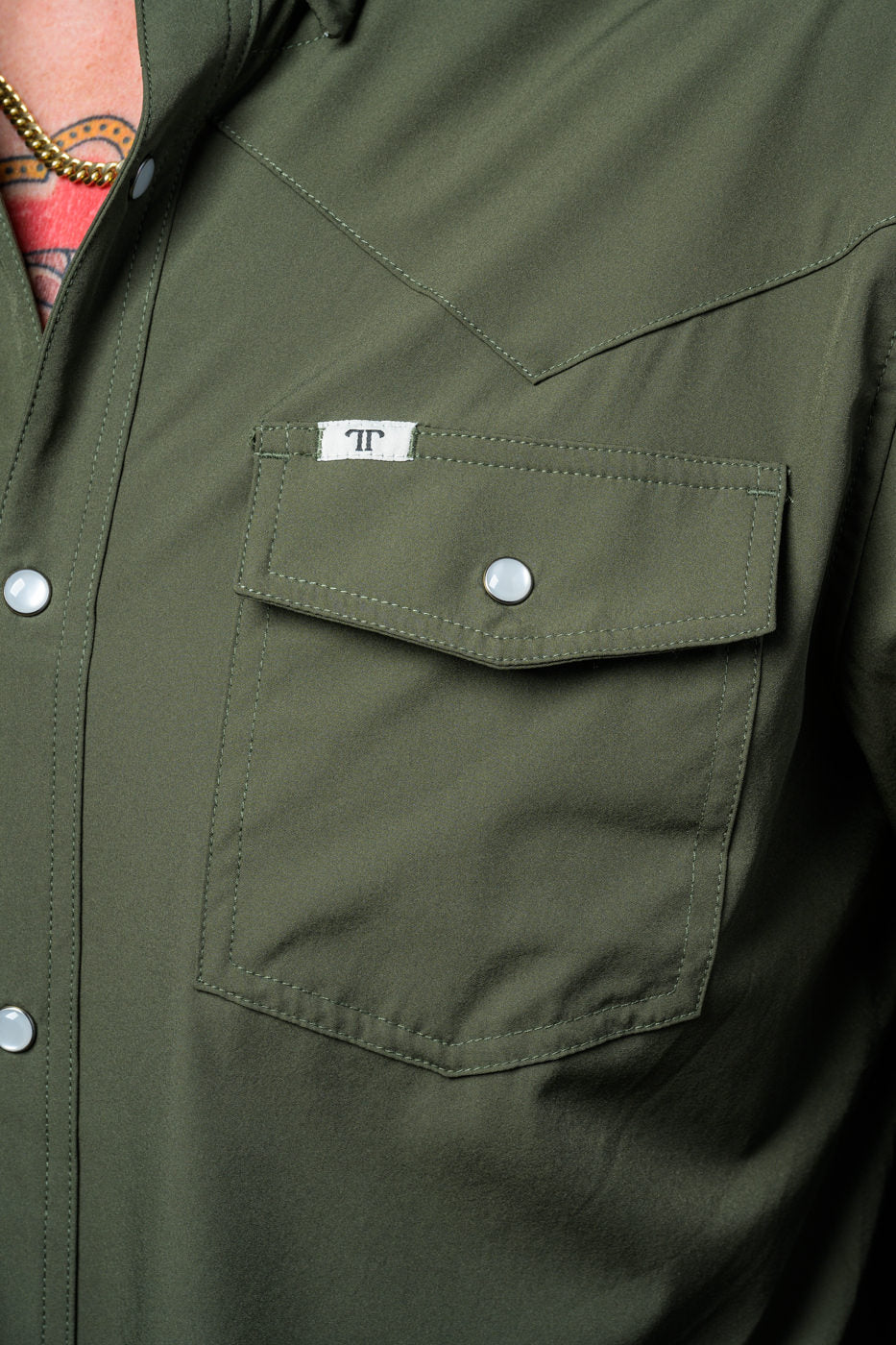 Ferrell Core Mens Olive Green Snap Shirt