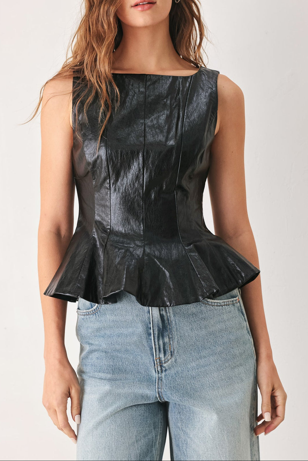 Bella Leather Peplum Top
