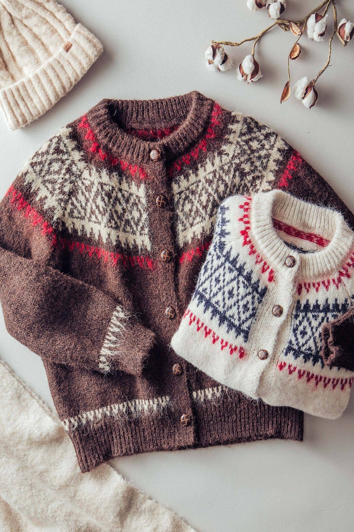 Fair Isle Nordic Knit Cardigan womens sweater brown cream winter ski sweater Boltranchstore.com free shipping
