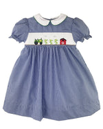 Farm Scene Smocking Dress in blue at boltranchstore.com