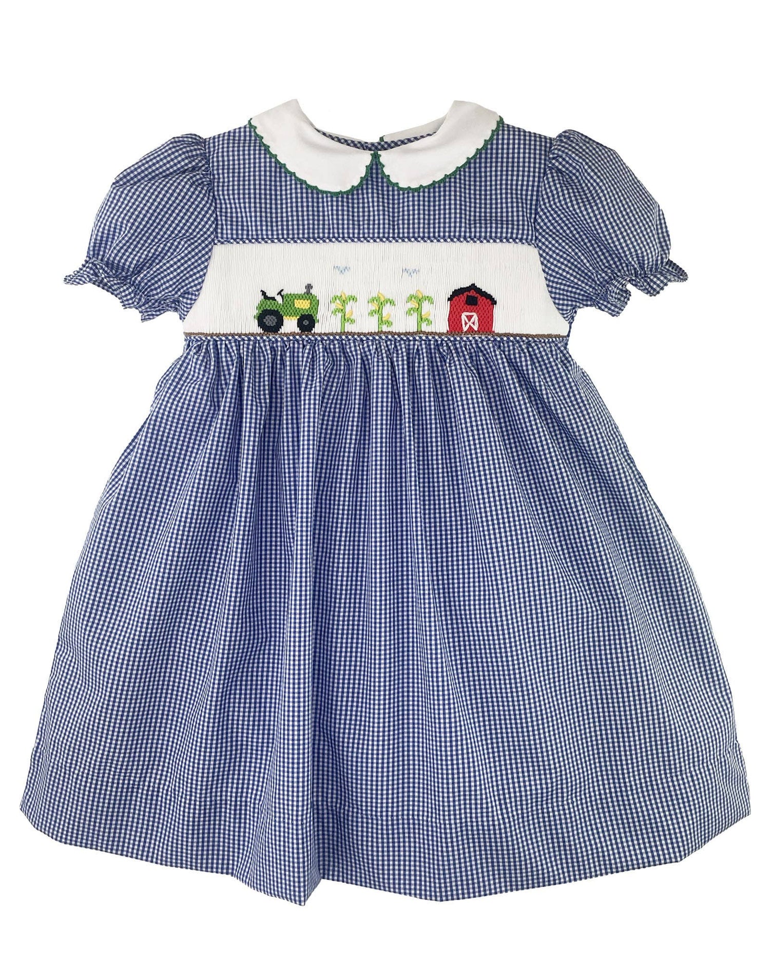 Farm Scene Smocking Dress in blue at boltranchstore.com