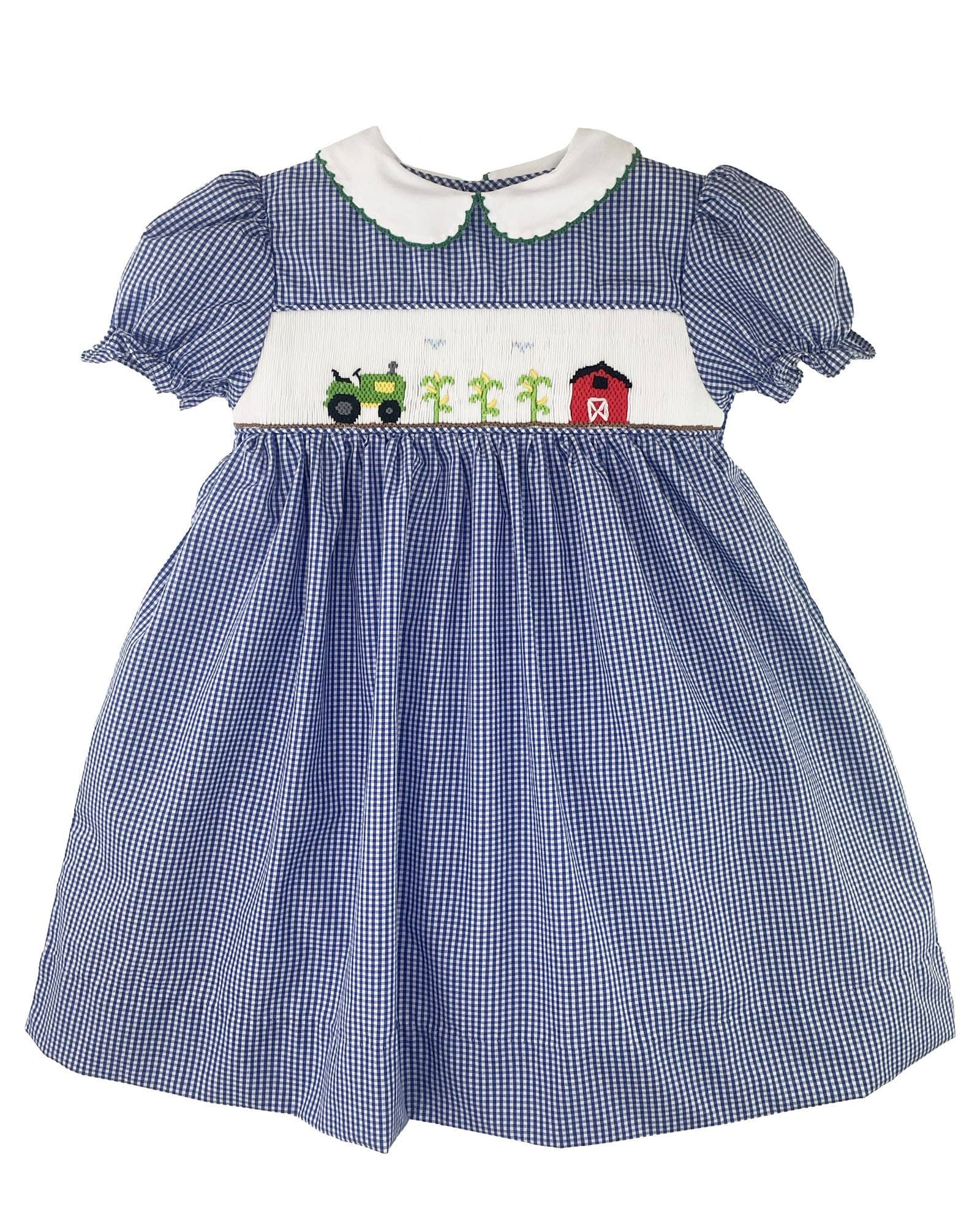 Farm Scene Smocking Dress in blue at boltranchstore.com