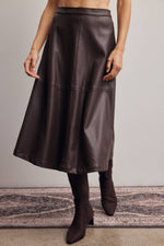 Womens western boutique Utah womens fashion Faux Leather A Line Midi Skirt Faux Leather A Line Midi Skirt Dark Brown Dark Brown SKU FSK0026DBR Bolt ranch store