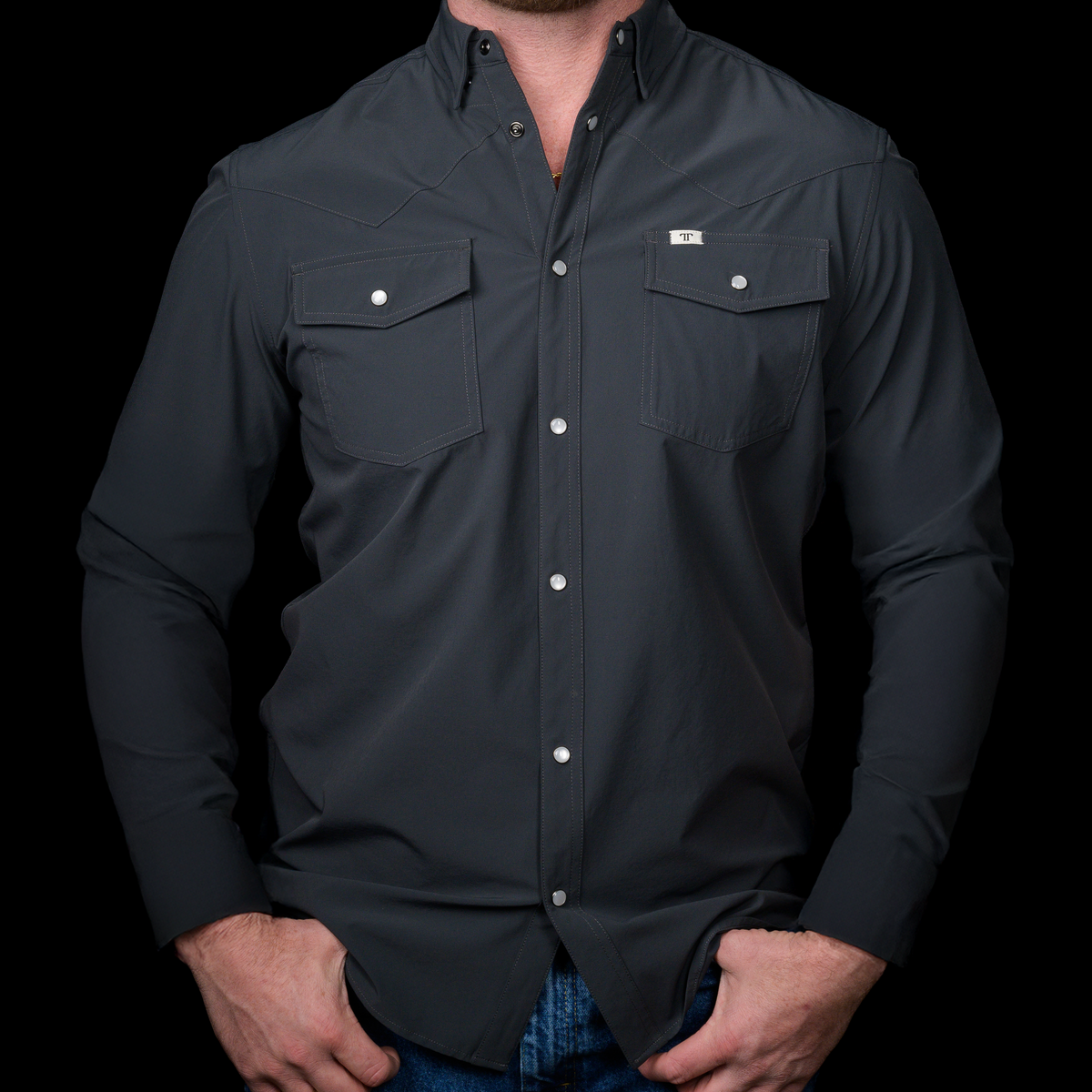 Ferrell Core Mens Grey Snap Shirt long sleeve shirt breathable and light weight perfect for the rodeo at boltranchstore.com
