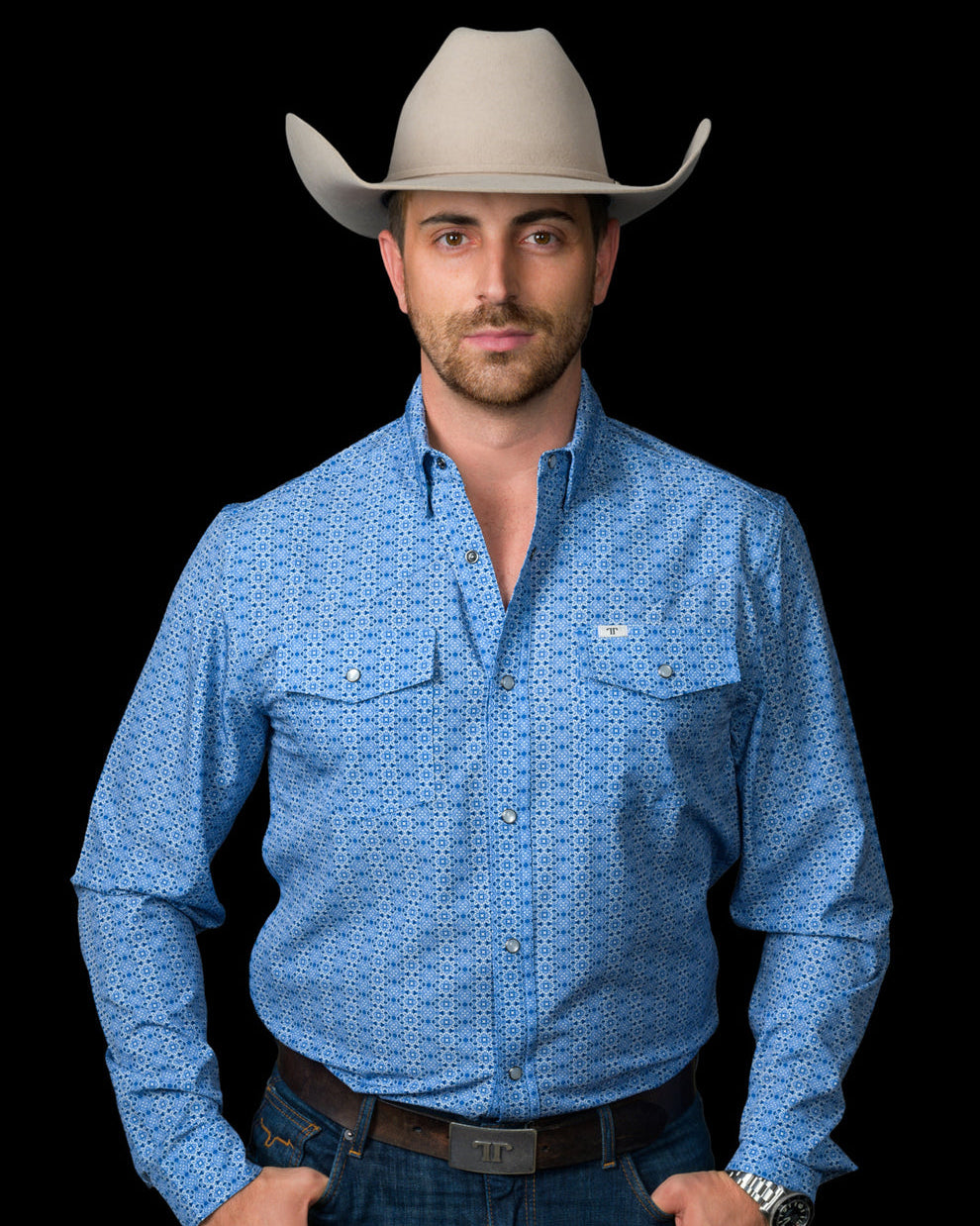 Ferrell The Jesse Long Sleeve Pearl Snap Shirt a geometric print snap shirt