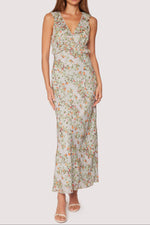 Woman wearing a floral dress on a white background fields maxi dress shop at boltranchstore.com today doendupe