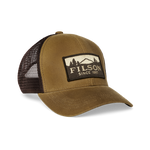 Filson Logger Mesh Cap with a dark tan front and brown mesh back adjustable strap at boltranchstore.com western wear free shipping