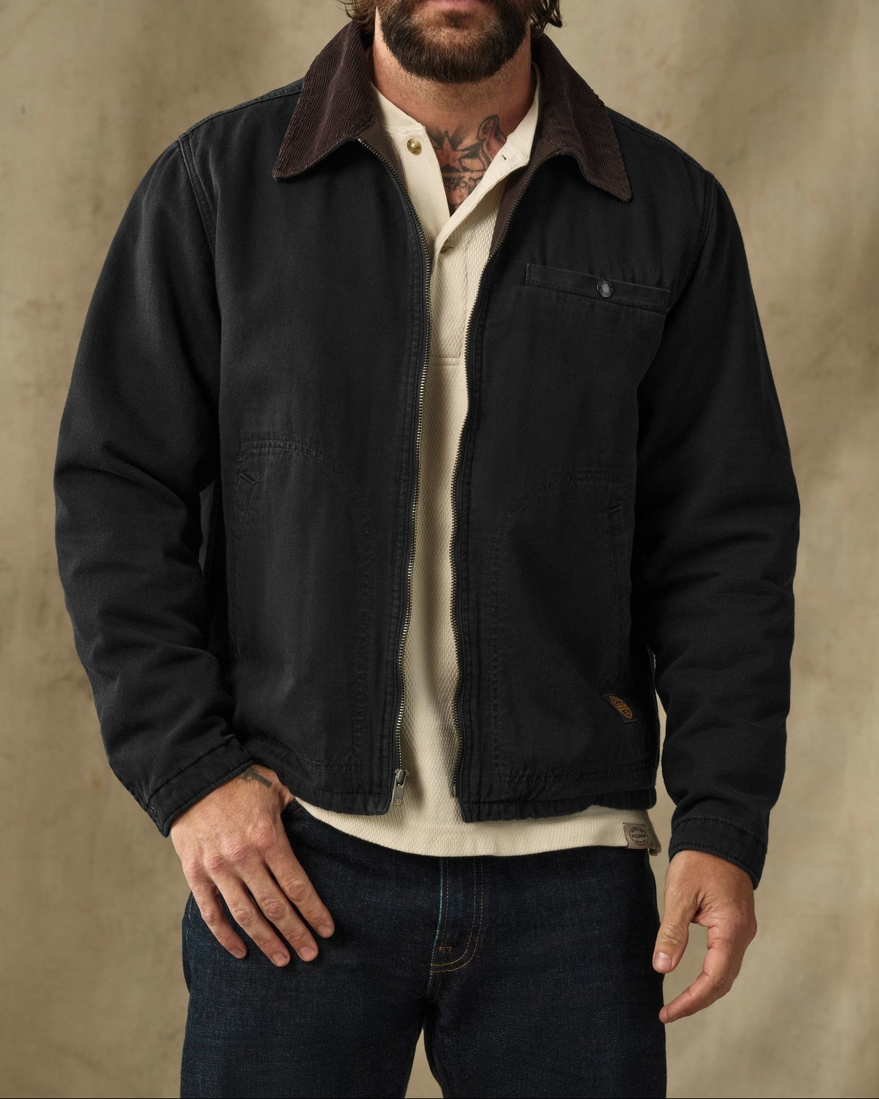 Mens western clothing Utah ranch wear Denim Tacoma Jacket Rinsed Black SKU F1420485237  Filson Mens Denim Tacoma Jacket Rinsed