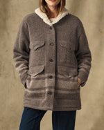 Filson Womens Kodiak Shawl Collar Coat Khaki Heather Stripe khaki heather stripe wool blend shawl collar coat womens western boutique Utah SKU F1520304285  