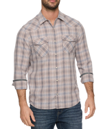 Flag & Anthem Mobile Vintage Soft Western Shirt featuring a classic button-down front, pointed collar, and pearl snaps with a worn-in, vintage wash for a rugged western look.boltranchstore.com