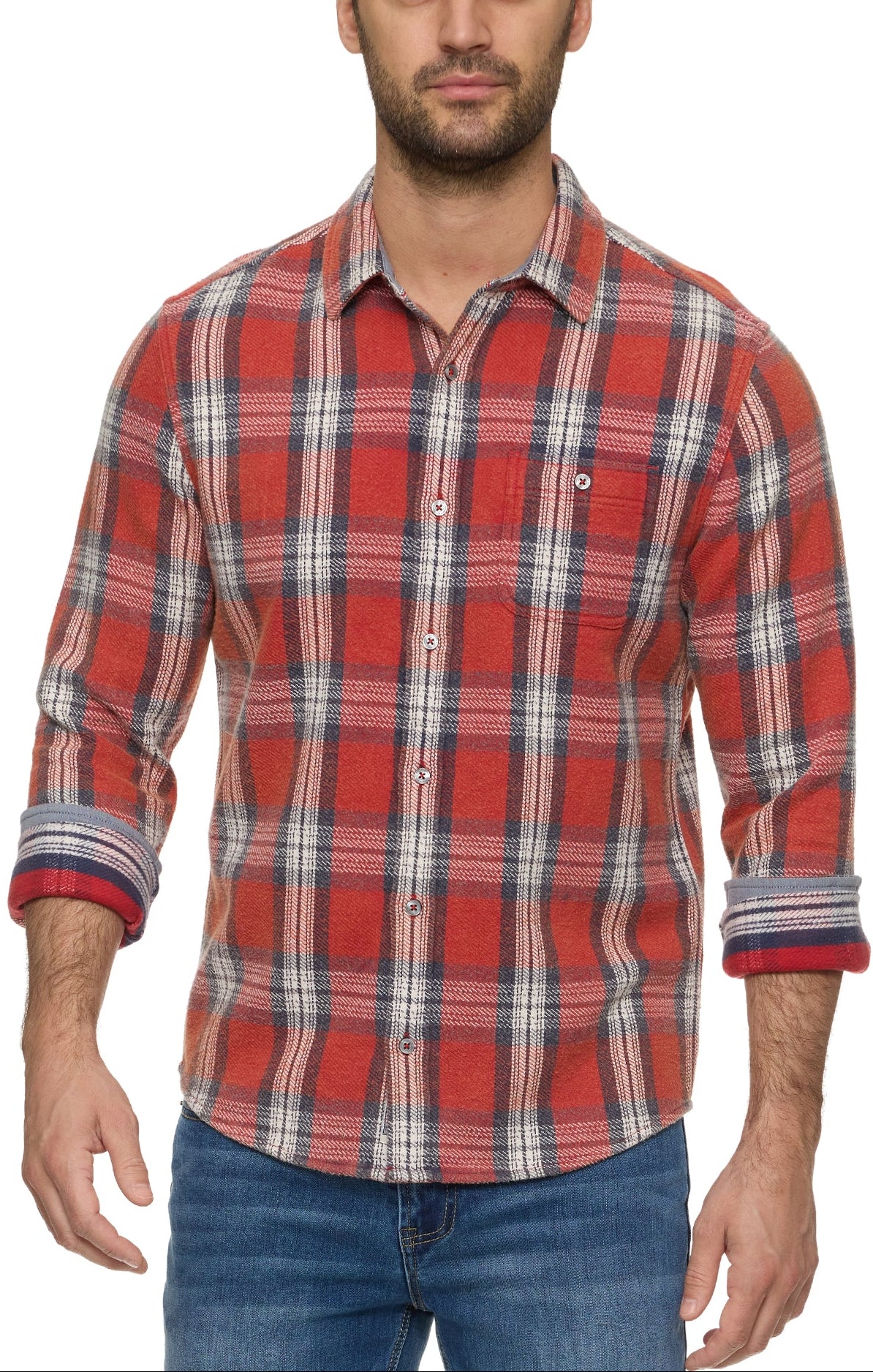 Flag and Anthem Mens Sheffield Flannel Shirt a button up flannel shirt with contrasting cuffs at boltranchstore.com