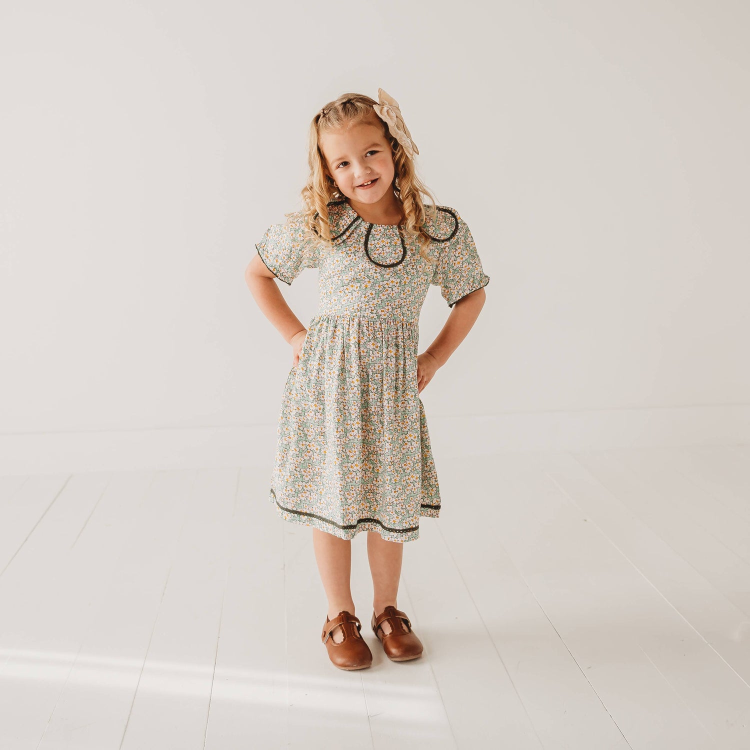 Flora Green Floral Dress girls western country fashion free shipping Boltranchstore.com Ballerina Farms kids clothing