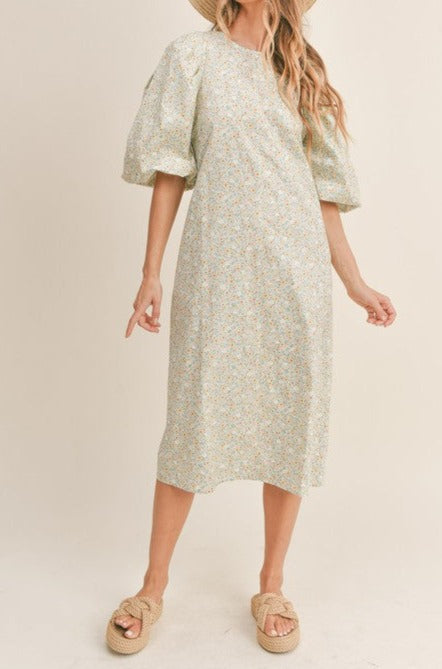 Womens Floral Puffed Sleeve Dress