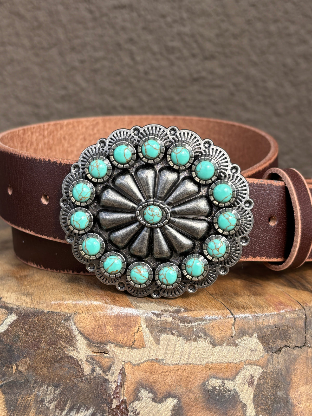 Floral Turquoise Brown Western Belt womens western concho belt and buckle brown at Boltranchstore.com free shipping