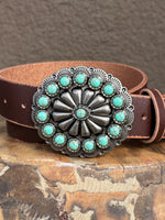Floral Turquoise Brown Western Belt womens western concho belt and buckle brown at Boltranchstore.com free shipping