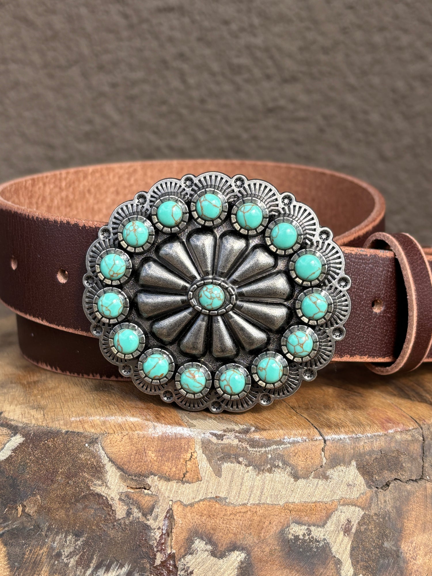 Floral Turquoise Brown Western Belt womens western concho belt and buckle brown at Boltranchstore.com free shipping