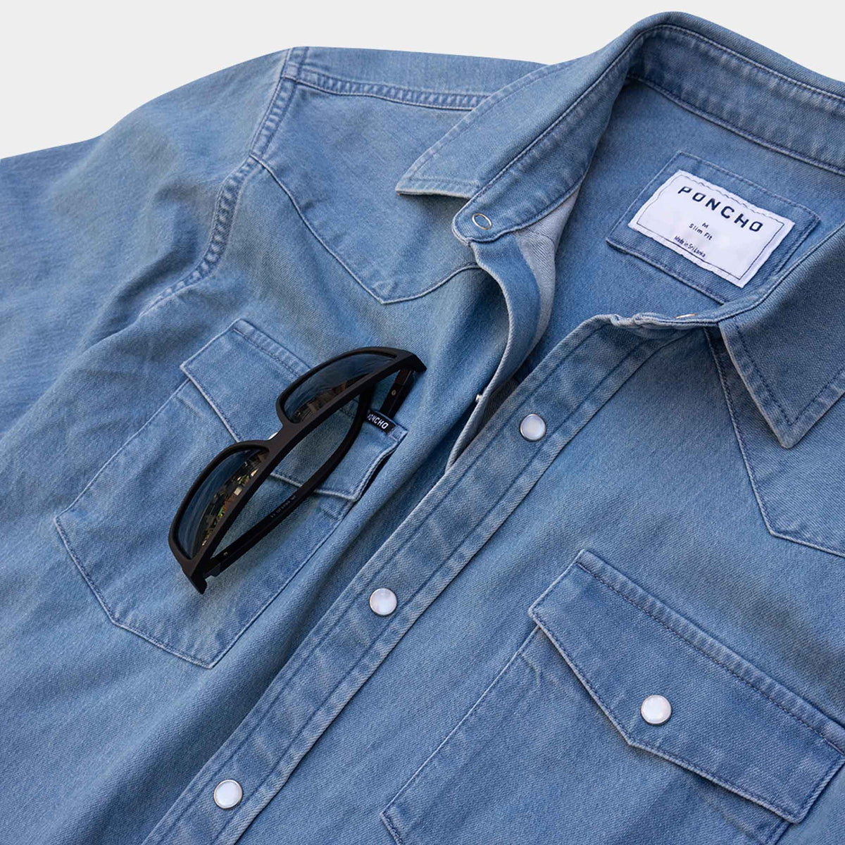Poncho The Fort Davis Shirt mens denim poncho brand long sleeve western shirt fashion clothing outdoor pockets glasses Boltranchstore.com in stock buy now free shipping fast