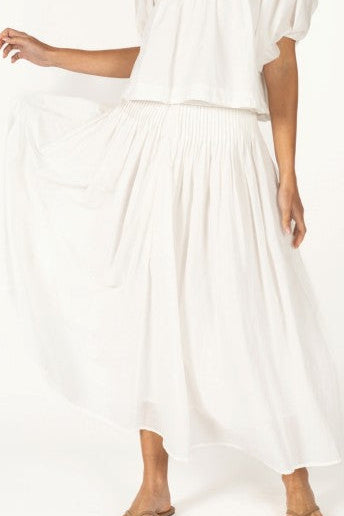 Francine Flowy Maxi Skirt a white pleated dress fully lined zip up and light weight perfect for weddings and casual outings a ballerina farms favorite at boltranchstore.com