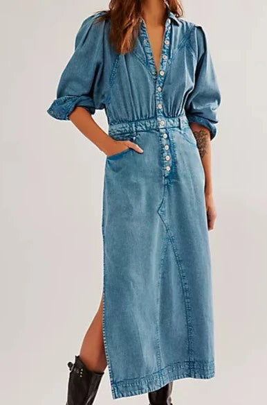 Free People Mad Love Denim Midi Dress