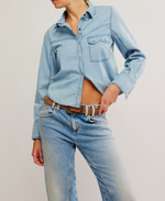 Free People Shrunken Denim Indigo Shirt at boltranchstore.com