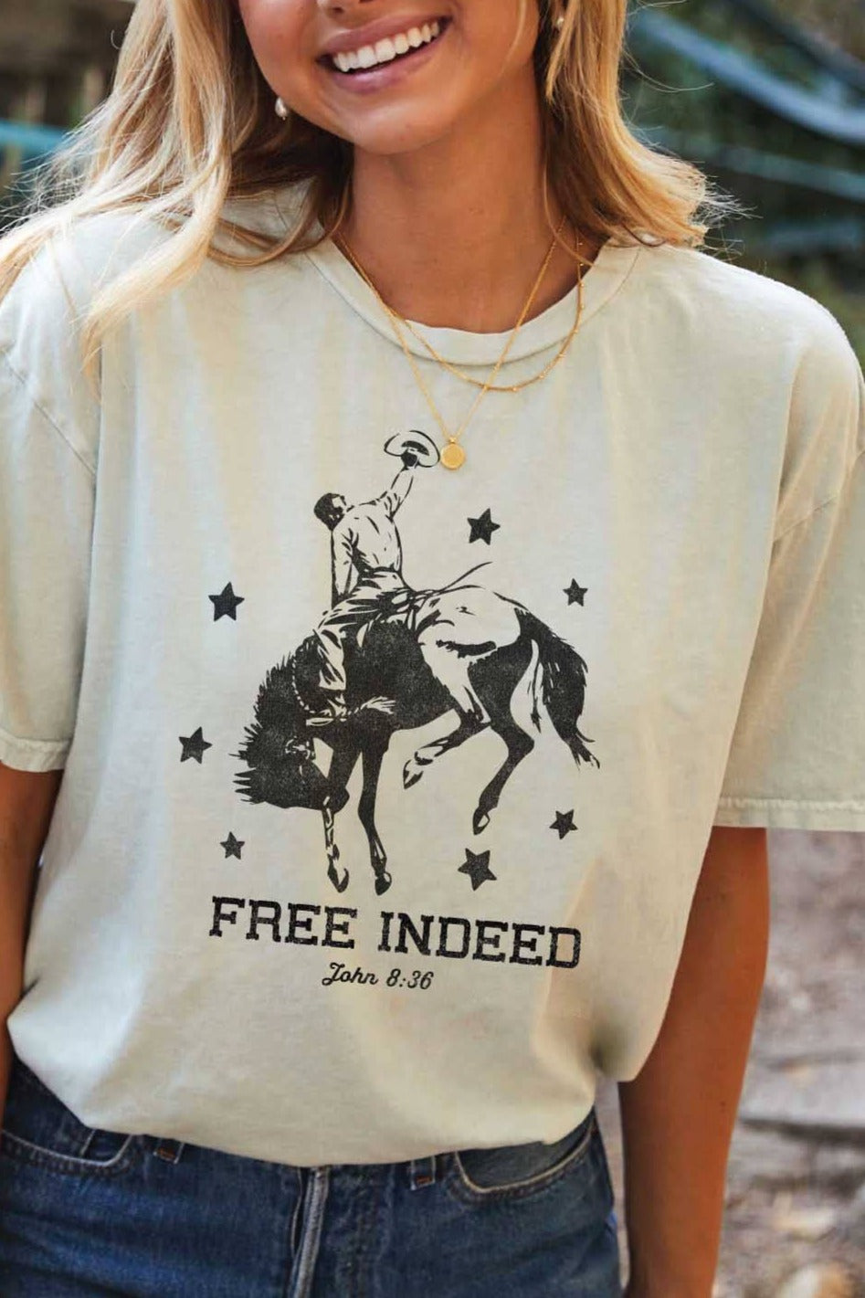 Free Indeed Graphic Tee womens cowboy rodeo summer t-shirt free shipping Boltranchstore.com