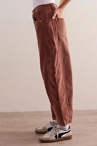 Free People Good Luck Mid-Rise Cord Barrel Jeans