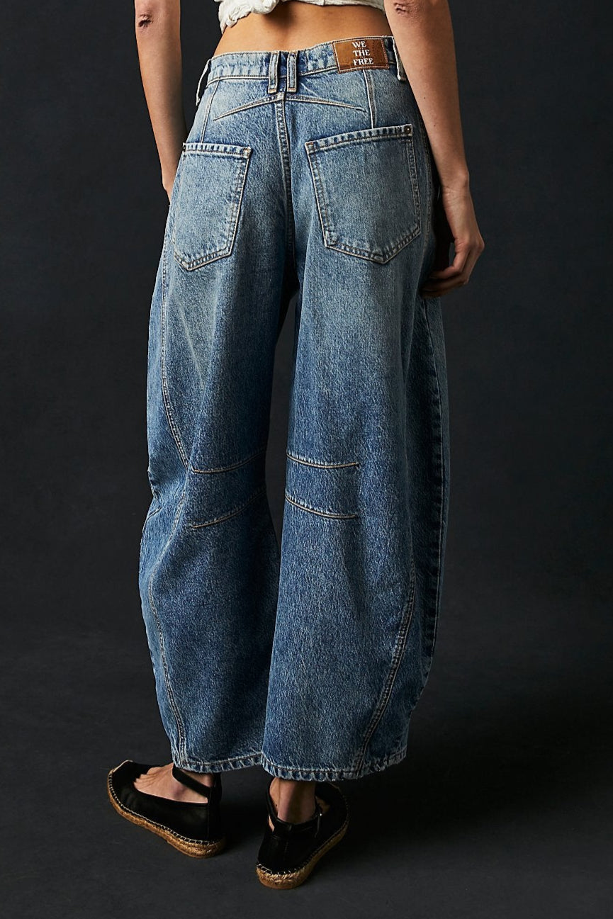Free People Good Luck Mid Rise Barrel Ultra Light Beam