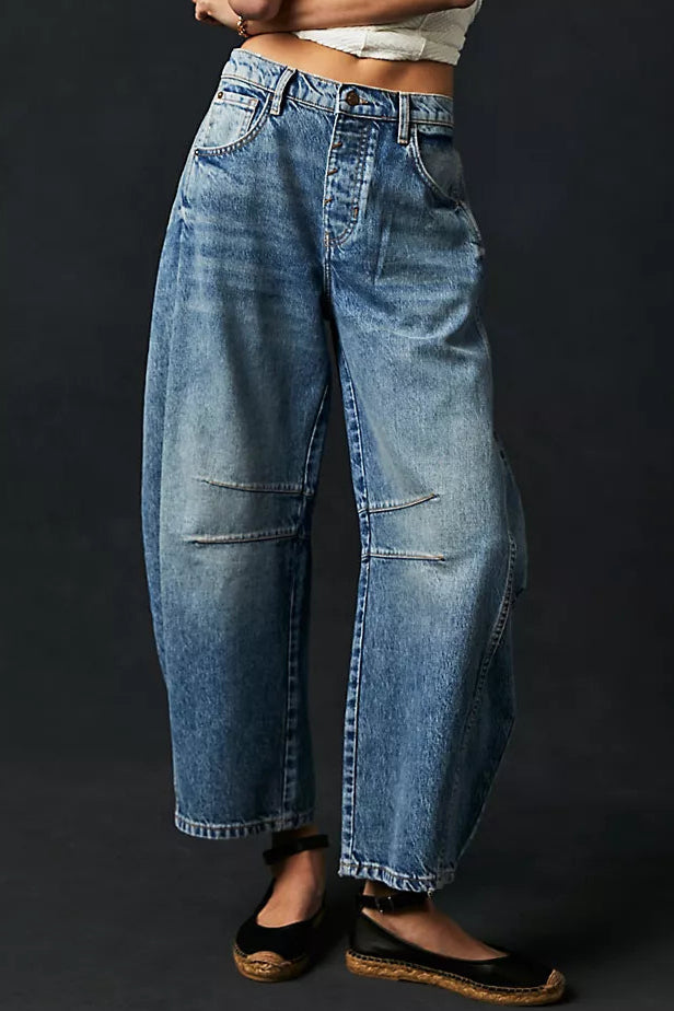 Free People Good Luck Mid Rise Barrel Ultra Light Beam a perfect jean for a day out at the ranch available at boltranchstore.com