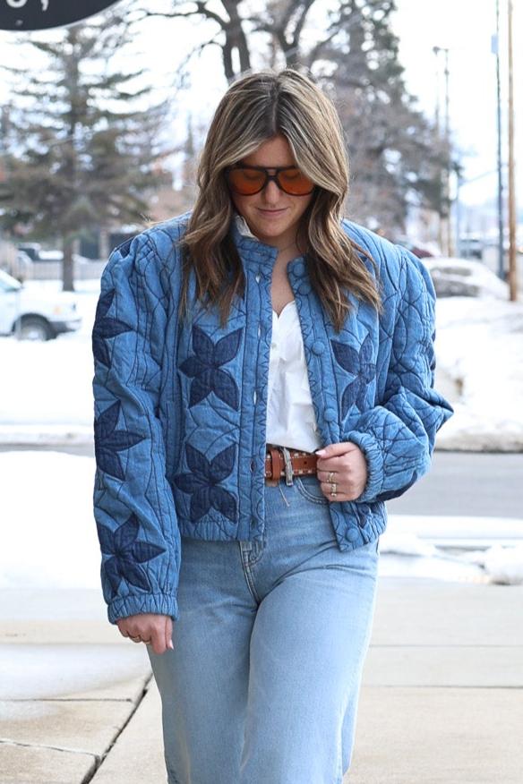 Free People Quinn Quilted Jacket - Indigo Combo