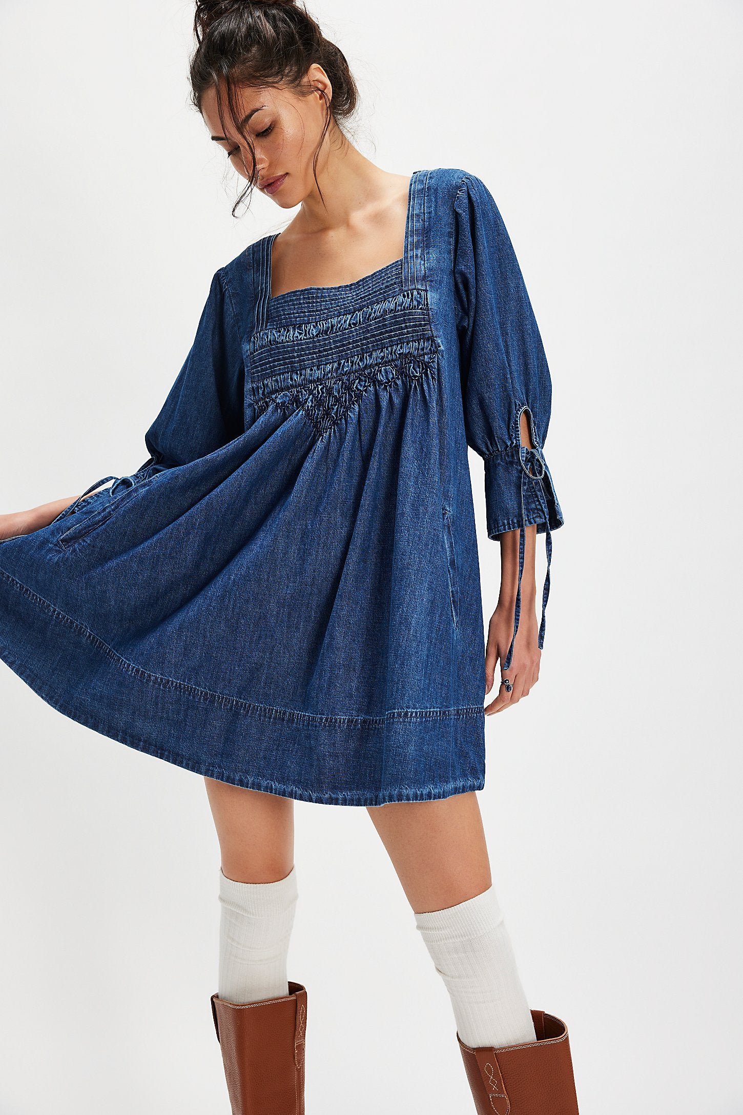 Free People Sonora Denim Mini Dress buy at boltranchstore.com western boutique free shipping 